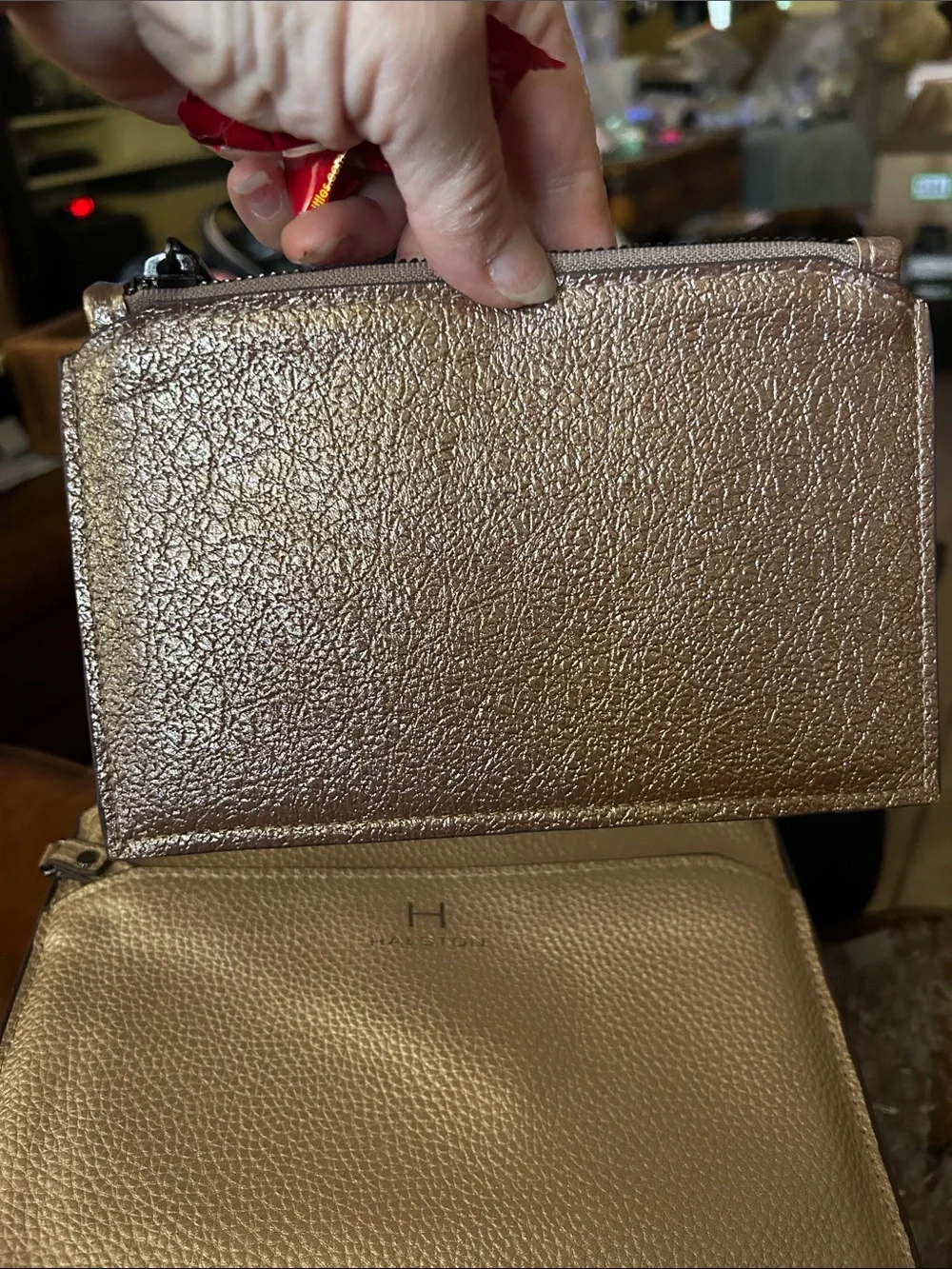 Halston Heritage Metallic Rose Gold Pebbled Leather Wristlet